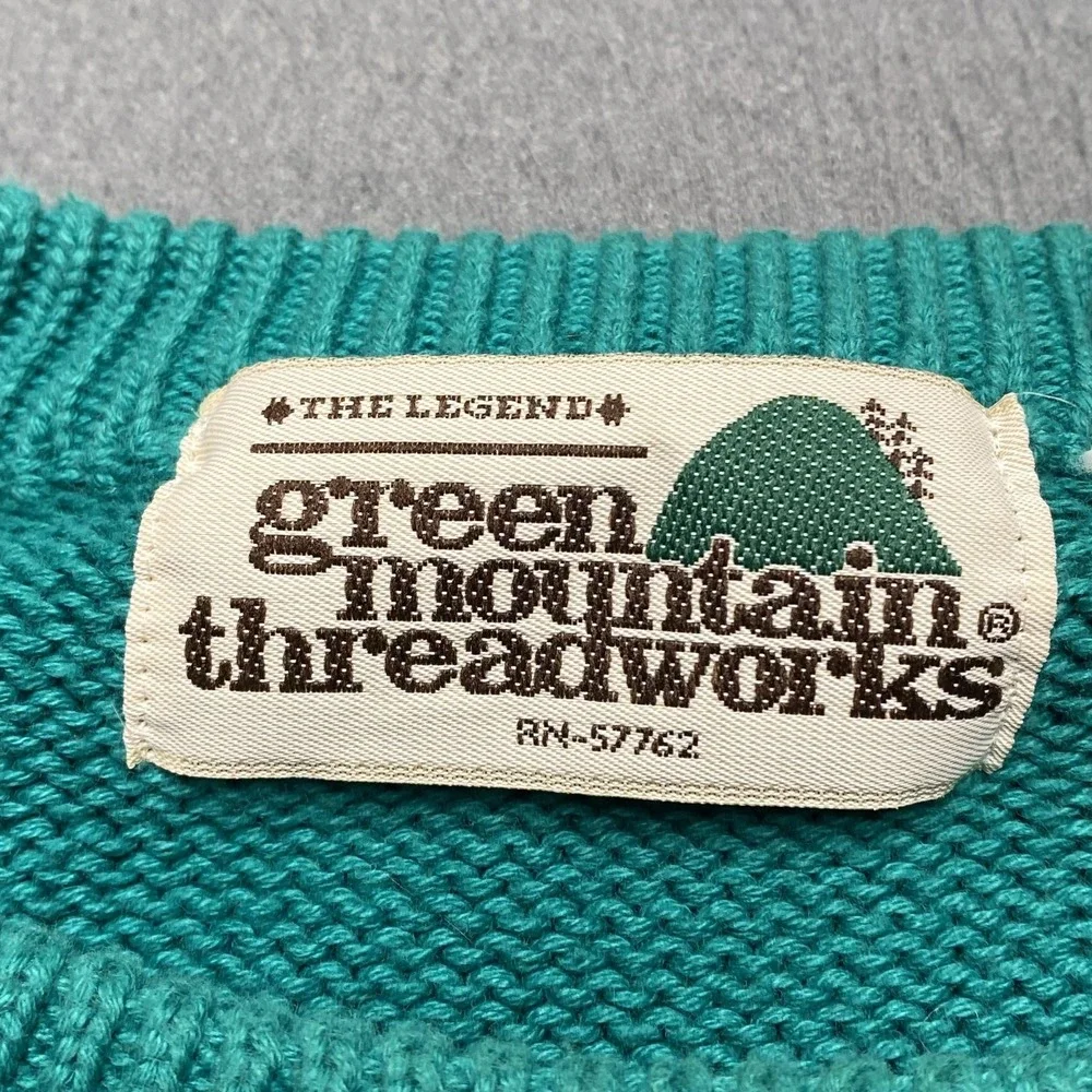 VTG Green Mountain Threadworks Sweater Mens Large Green Crew Neck Cotton 90s y2k
